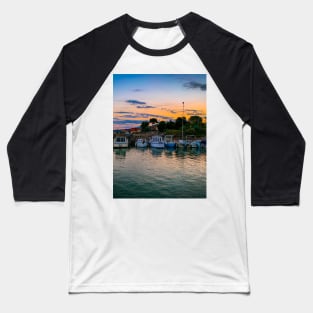 Seaport Summer Sunset Boats Baseball T-Shirt